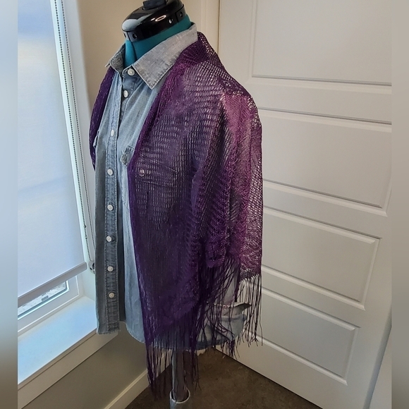 PURPLE SCARF LOT OF TWO VELVET SCARF FRINGE ENDS TRIANGLE SHAWL WRAP WOMEN OS - Picture 3 of 11